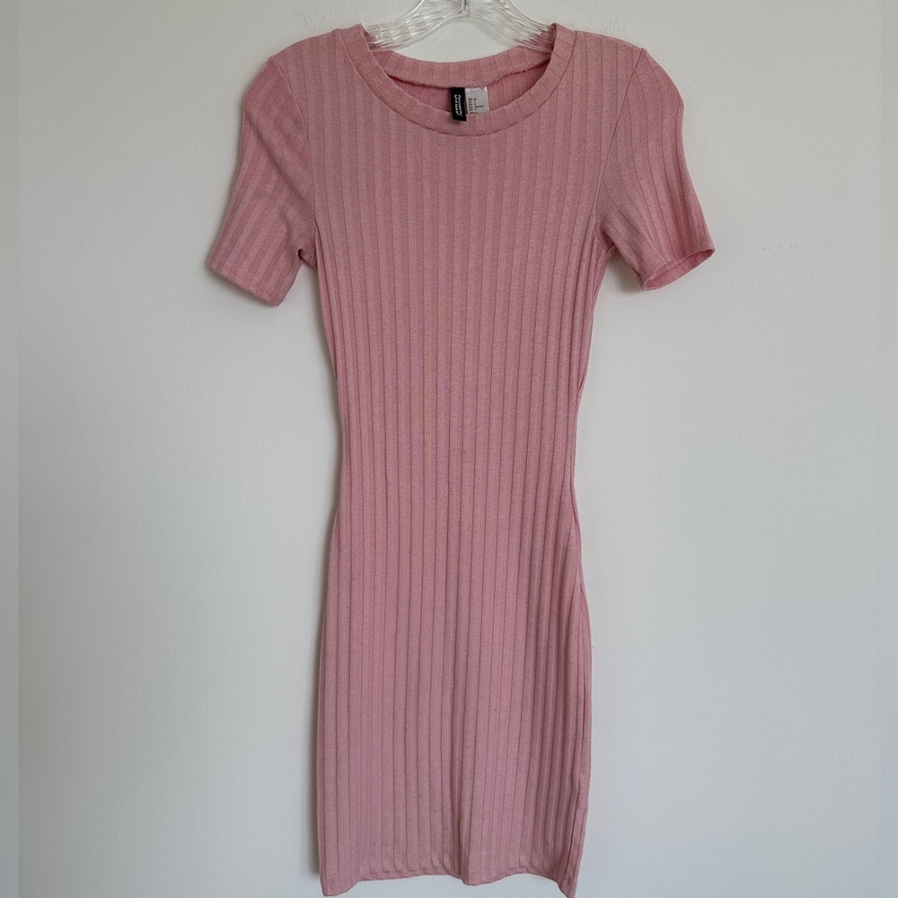 H&M Ribbed Pink Short Sleeve Midi Dress Size US 4 Womens